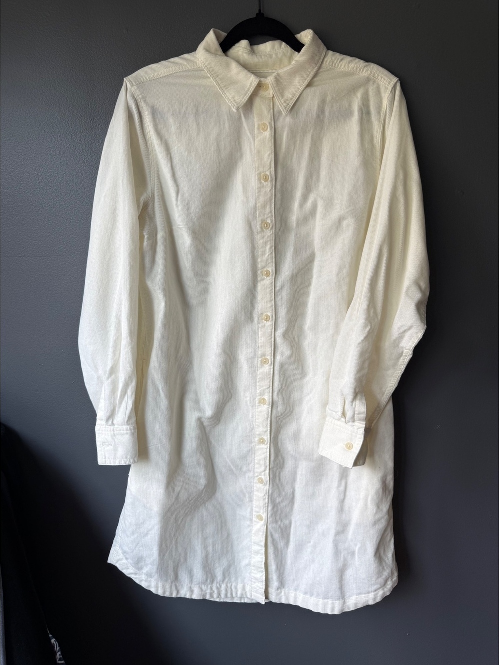 Land’s End Cream Corduroy Button-Up Shirt Dress, Size Medium